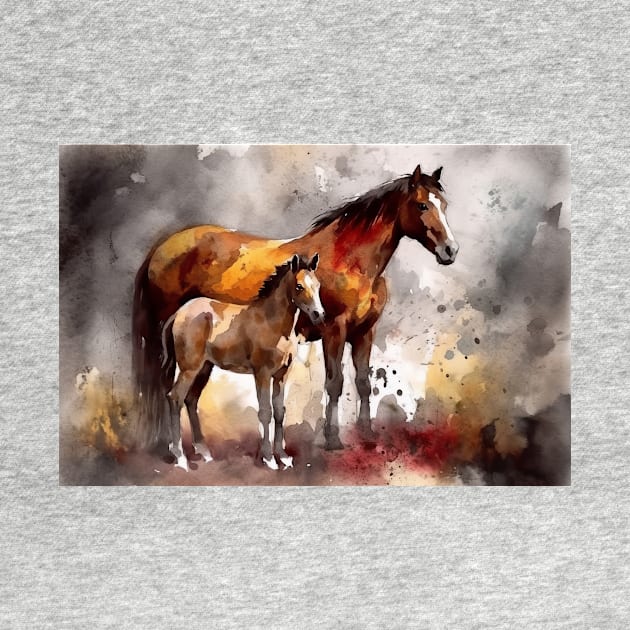 Bonding Moments: Mother and Foal Watercolor by simonrudd
